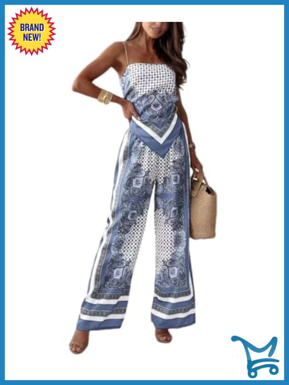 Womens Paisley Print 2 Piece Outfit Sleeveless Cami Wide Leg Pants Boho Set